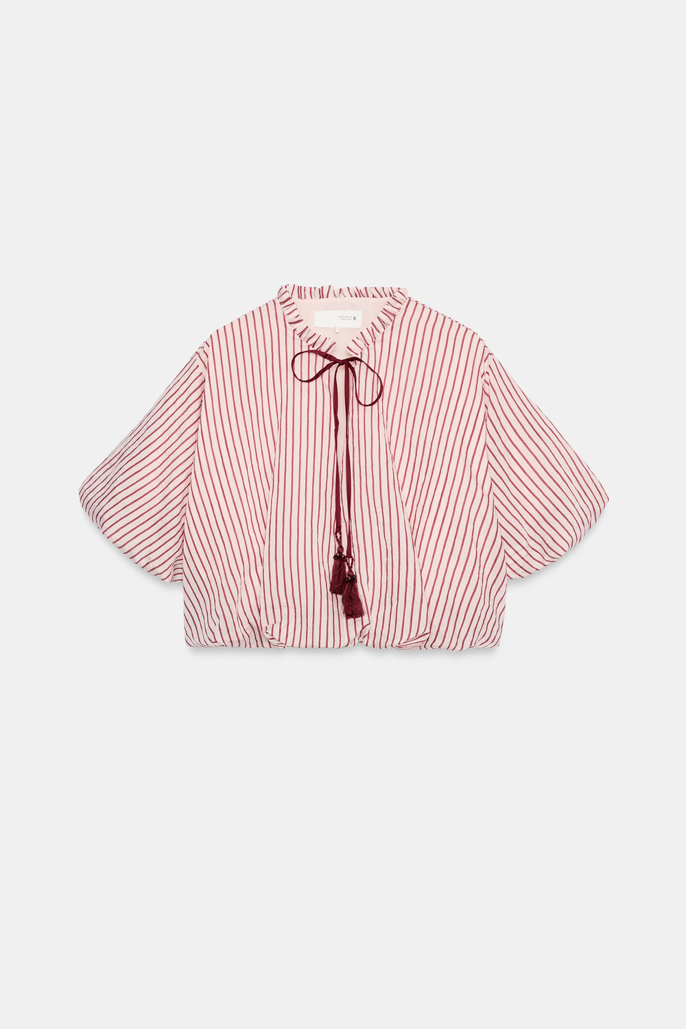 ZARA ТОП-БАЛЛОН В ПОЛОСКУ С ЗАВЯЗКАМИ, ЭКРЮ/ГРАНАТОВЫЙ