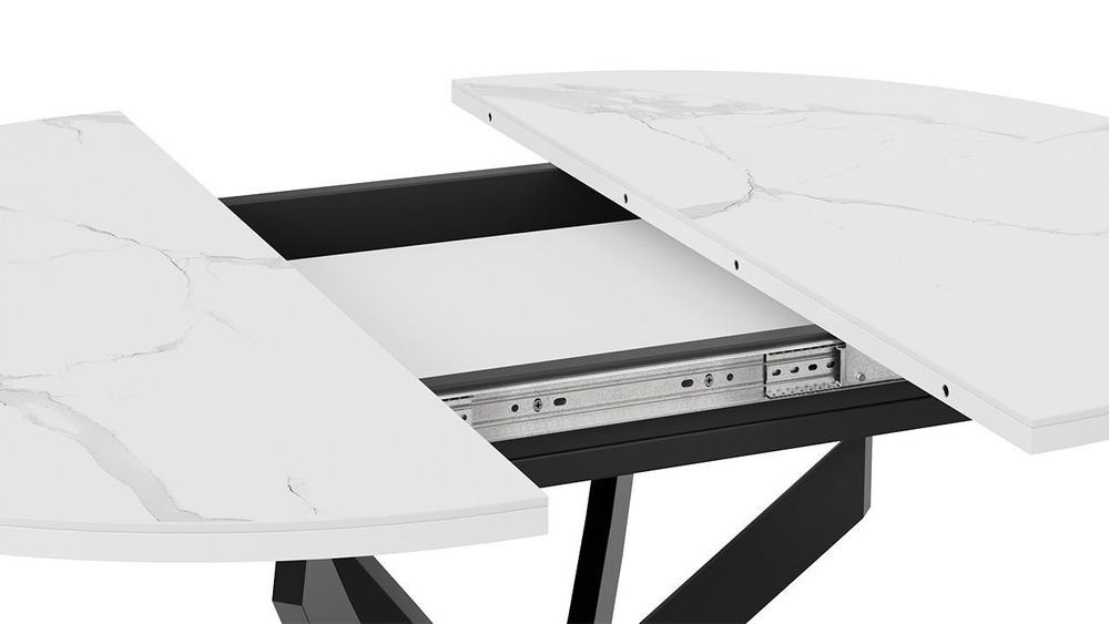 Стол кухонный обеденный круглый раздвижной Черный муар/Стекло глянцевое белое 100(132)х75х75 см