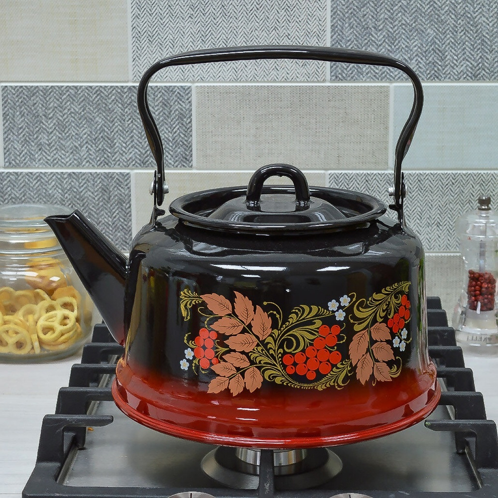 Чайник 3,5л с рисунком черно-красный закатное дно