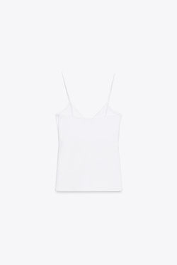 ZARA ХЛОПКОВЫЙ ТОП НА БРЕТЕЛЯХ, БЕЛЫЙ