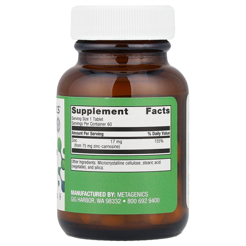 Metagenics, Комплекс цинка и карнозина, 17 мг, 60 таблеток