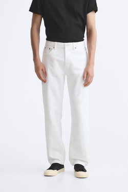 ZARA ДЖИНСЫ STRAIGHT-LEG, ЖЕЛТОВАТО-БЕЛЫЙ