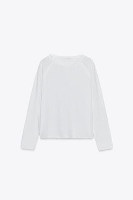 ZARA ФУТБОЛКА С ДЛИННЫМИ РУКАВАМИ, БЕЛЫЙ