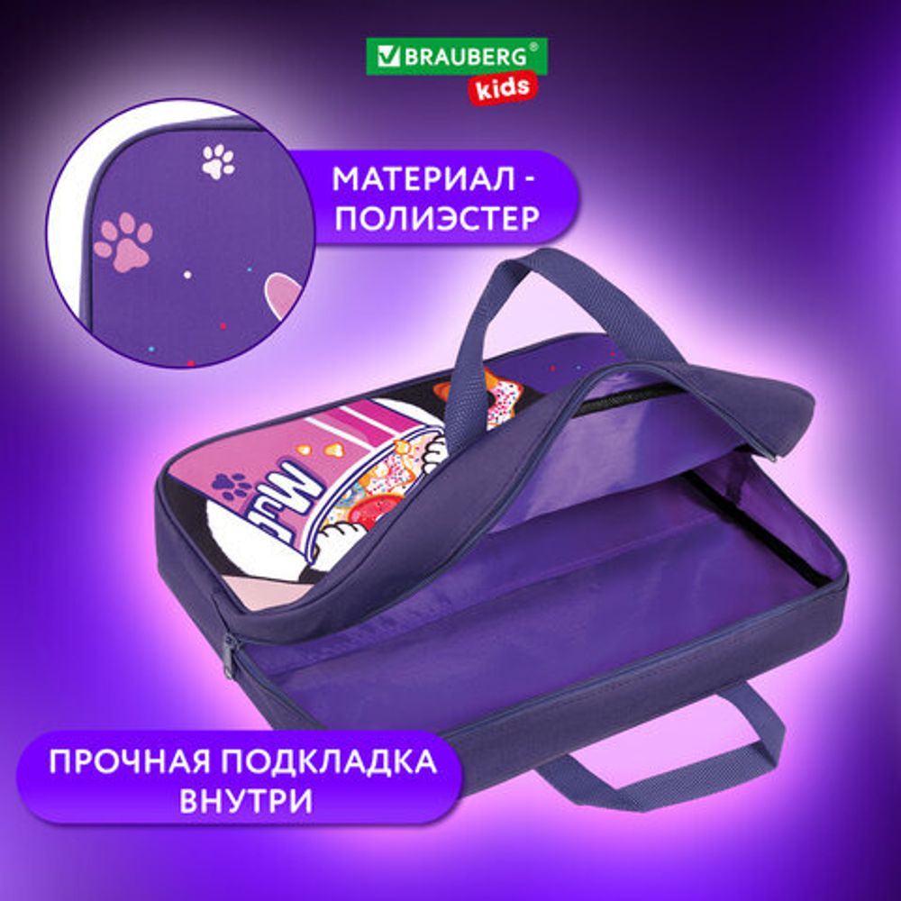 Папка на молнии с ручками BRAUBERG KIDS А4, 1 отделение, полиэстер, 80 мм, "Sweet cheeks", 272120