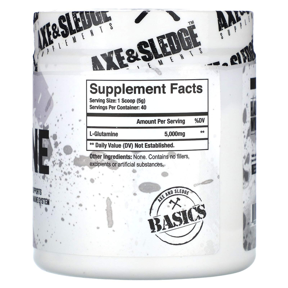 Axe & Sledge Supplements, Basics, глутамин, без добавок, 5000 мг, 200 г (7,05 унции)