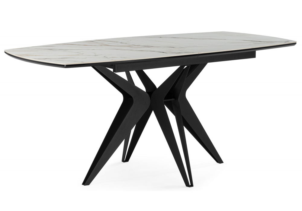 Керамический стол Woodville Риполь 160(205)х89 белый с прожилками gilt white, черный