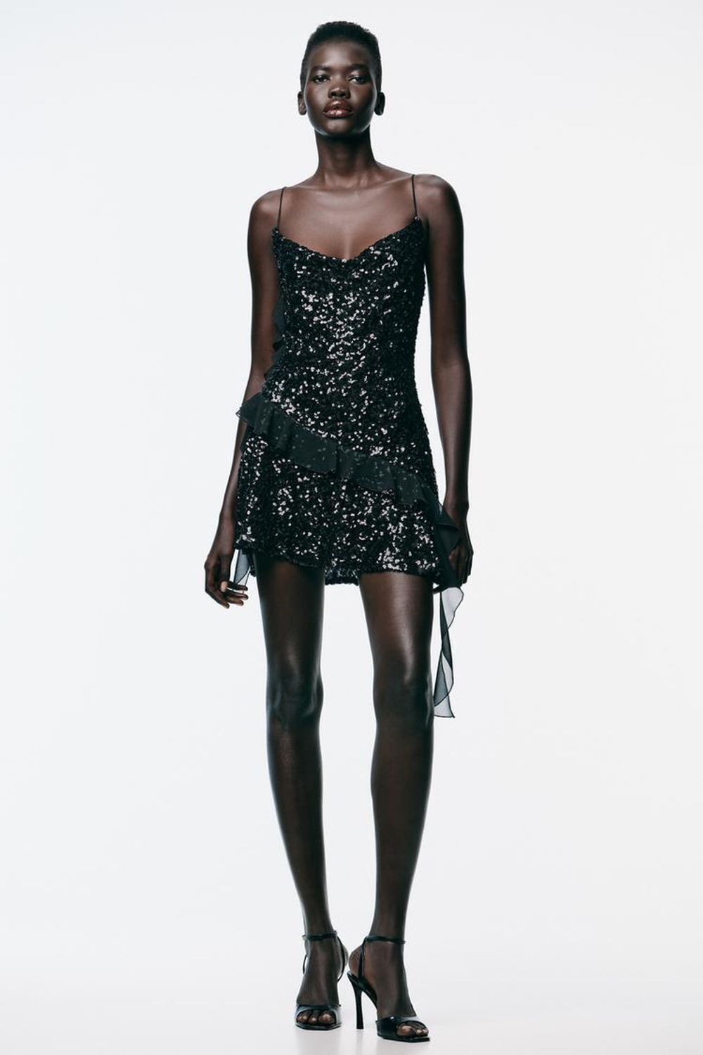 ZARA КОРОТКОЕ ПЛАТЬЕ С ПАЙЕТКАМИ, ЧЕРНЫЙ