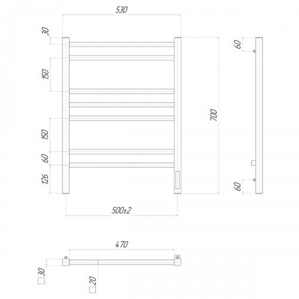 Полотенцесушитель электрический Lemark Unit - LM45707Z (П7 500x700), диммер справа, хром