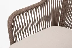 "Лион" стул плетеный из роупа, каркас из стали коричневый (RAL8016) муар, роуп коричневый круглый, ткань бежевая 035