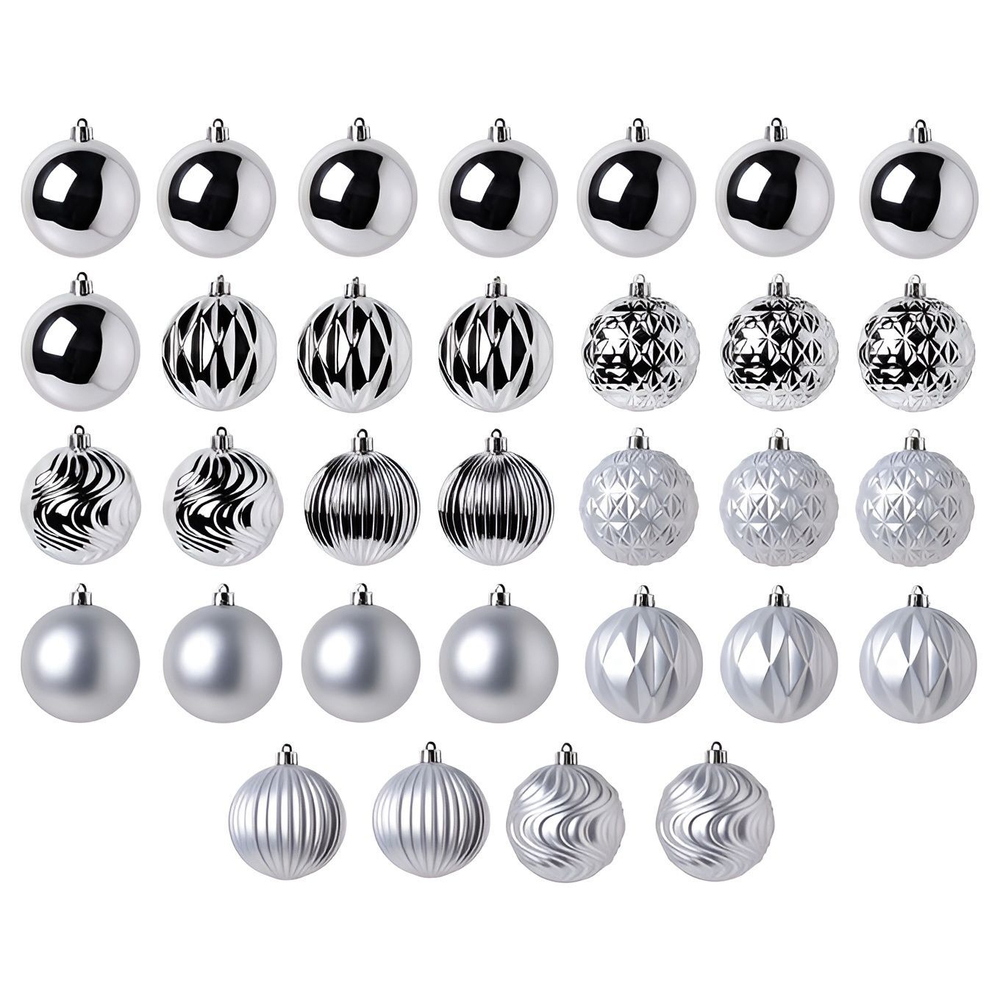 Набор ёлочных украшений (шар) Vintertid, 32 шт, 8 см, пластик, серебристый