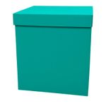 Большая коробка сюрприз для шаров бирюзовая (60х80) с надписью и бантом (оформленная)