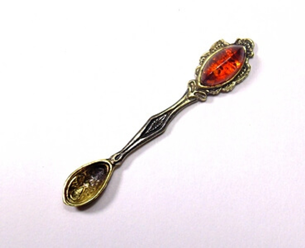 Ложка загребушка с янтарем 5,5 см