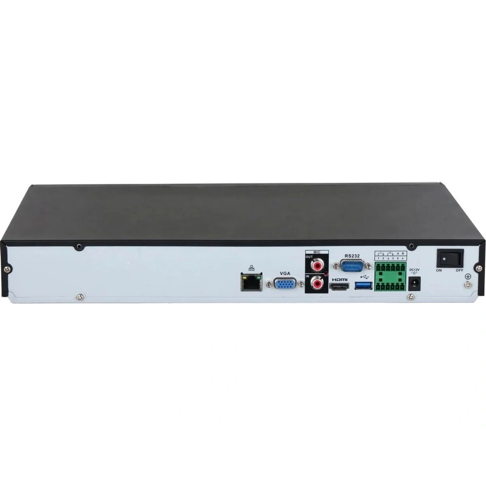 32-канальный IP-видеорегистратор Dahua 4K, H.265+ и ИИ 448Мбит/с; 2 SATA III до 20Тбайт; 1 HDMI (8K), 1 VGA; 1 RJ45 1000Мбит/с; тревожные вх./вых.: 4/2