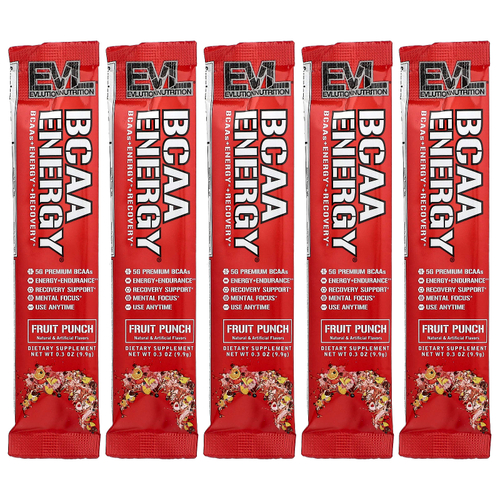 EVLution Nutrition, BCAA Energy®, фруктовый пунш, 5 пакетиков по 9,9 г (0,3 унции)