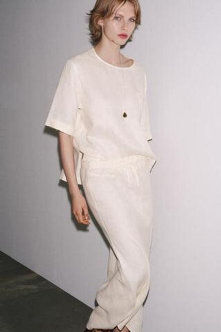 ZARA ЮБКА МИДИ ИЗ 100% ЛЬНА — ZW COLLECTION, ЭКРЮ