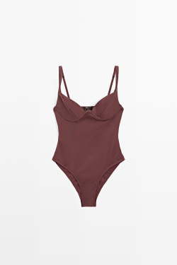 Massimo Dutti Купальник на косточках с широкими бретелями, коричневый