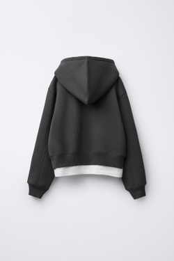 ZARA ТОЛСТОВКА С ДВОЙНЫМ НИЗОМ, КАПЮШОНОМ И В СТИЛЕ ПРЕППИ, АНТРАЦИТОВО-СЕРЫЙ