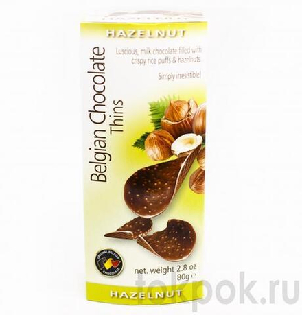 Чипсы шоколадные с лесным орехом Belgian Chocolate Thins, 80 гр