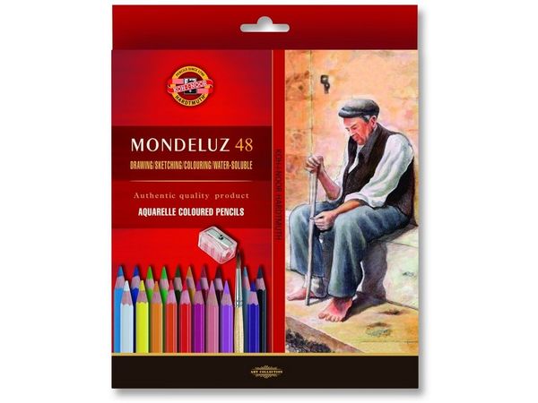 Набор художественных акварельных карандашей MONDELUZ OLD MAN 48 цветов с кисточкой и точилкой в картонной коробке