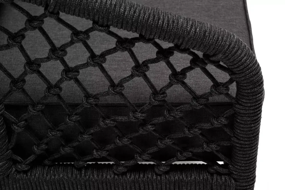 "Канны" кресло плетеное из роупа (узелки), каркас алюминий темно-серый (RAL7024) муар, роуп темно-серый круглый, ткань темно-серая 027