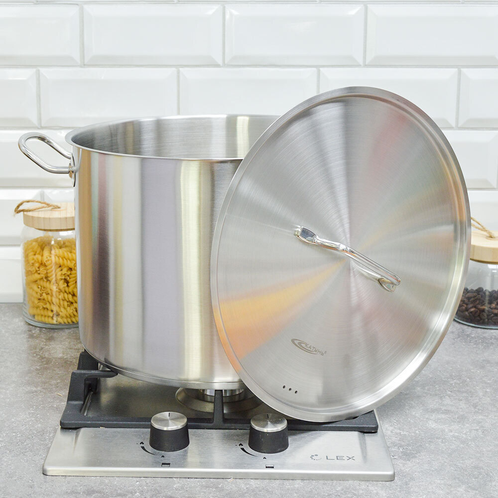 Кастрюля 15л нерж Общепит Шеф, d30см, h22см, с металлической крышкой, ТРС