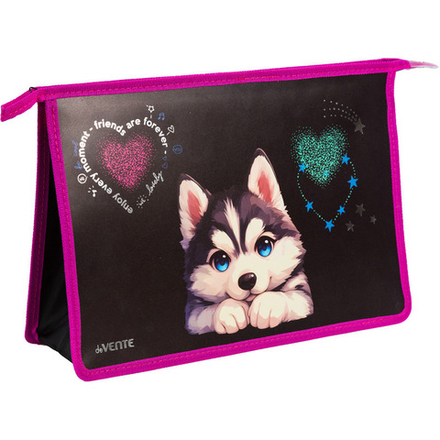 Папка д/тетрад. А4 (330*230*100) молния сверху, пластик "Cute Husky" тиснение сер.фольгой