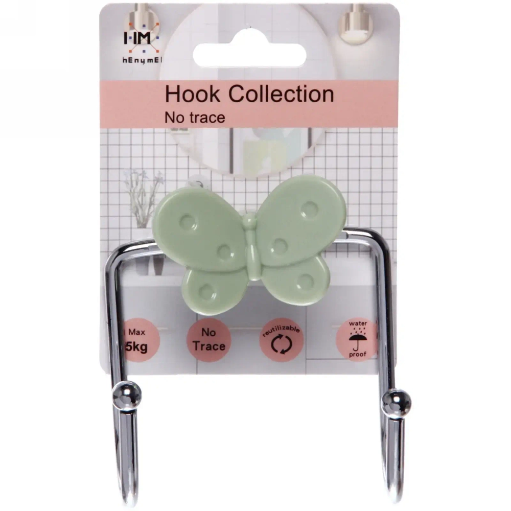 Крючок с липким слоем двойной (1шт., нагрузка 5кг) Бабочка зеленый MH8042