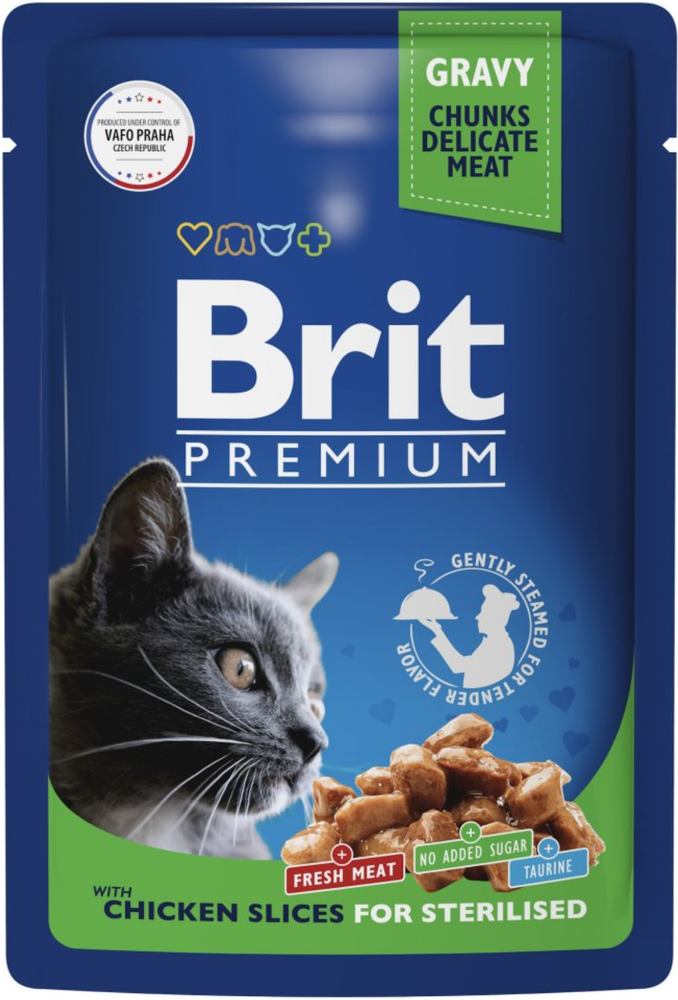 BRIT PREMIUM, Пауч для стерил. кошек, Цыпленок в соусе, 85г.*14шт.
