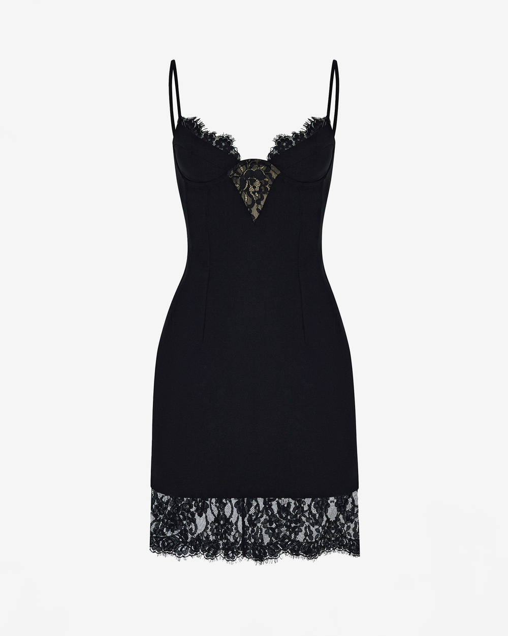 Платье мини из крепа и кружева