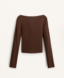 Oysho Джемпер с запахом в рубчик из тонкой полупрозрачной вязаной ткани, кирпичный