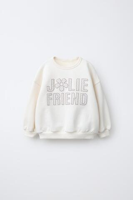 ZARA ТОЛСТОВКА С ТЕКСТОВЫМ ПРИНТОМ В ГОРОШЕК, ЭКРЮ