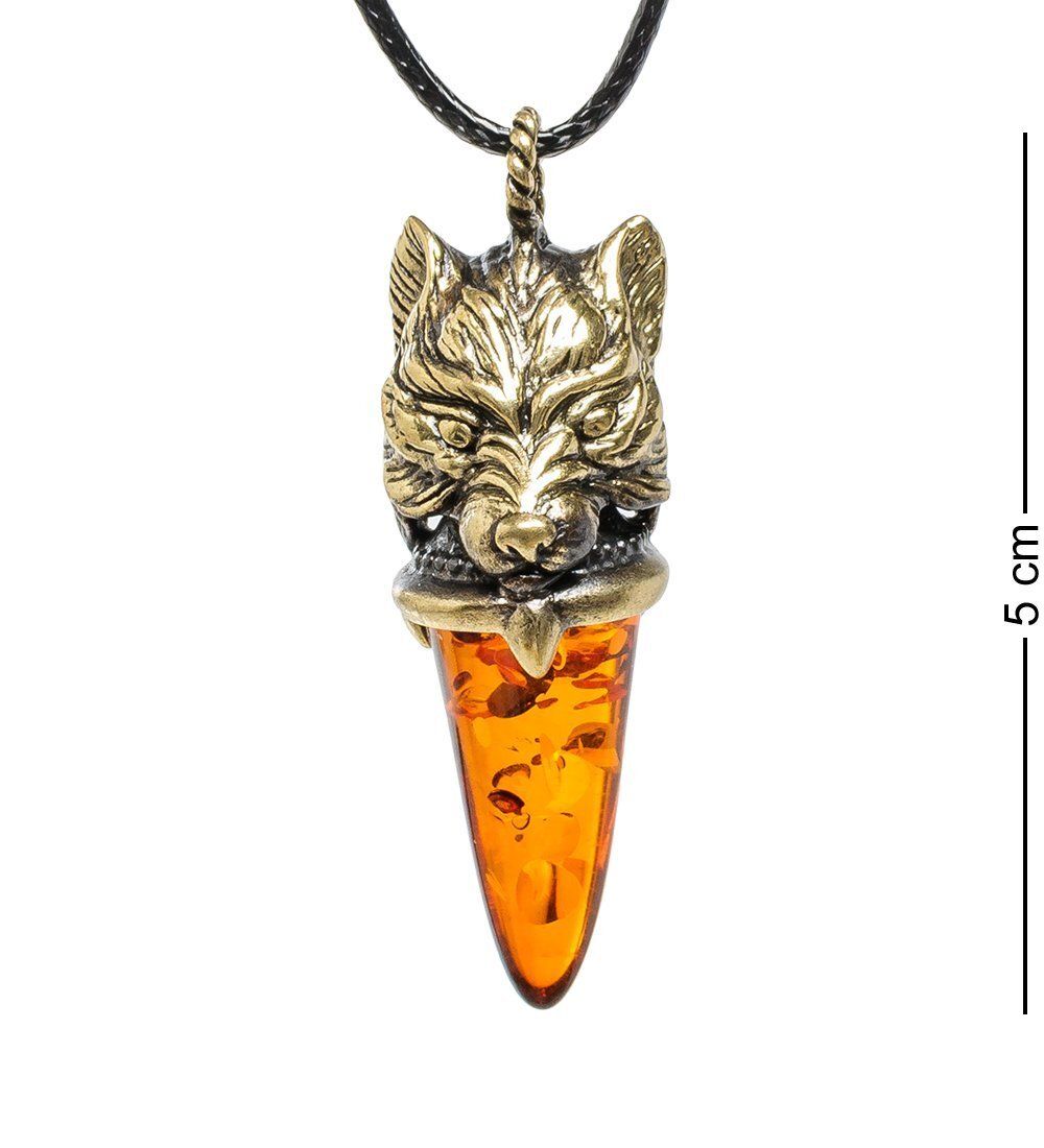 AM-1725 Подвеска «Клык волка» мал. (латунь, янтарь)