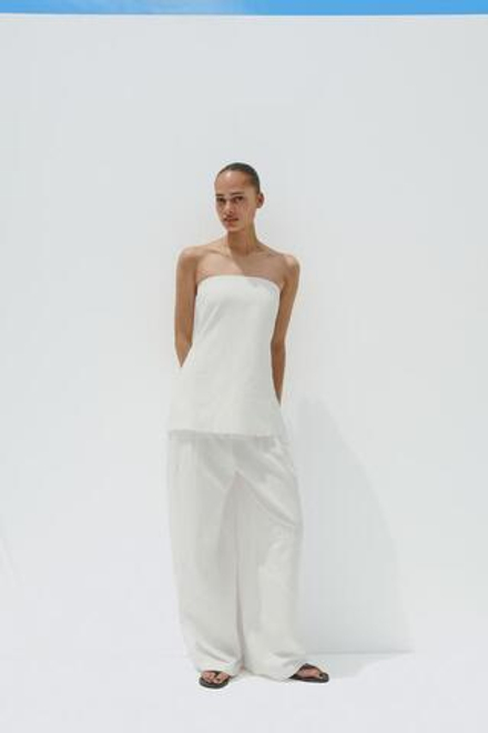 ZARA БРЮКИ С ВЫШИВКОЙ, ЖЕЛТОВАТО-БЕЛЫЙ