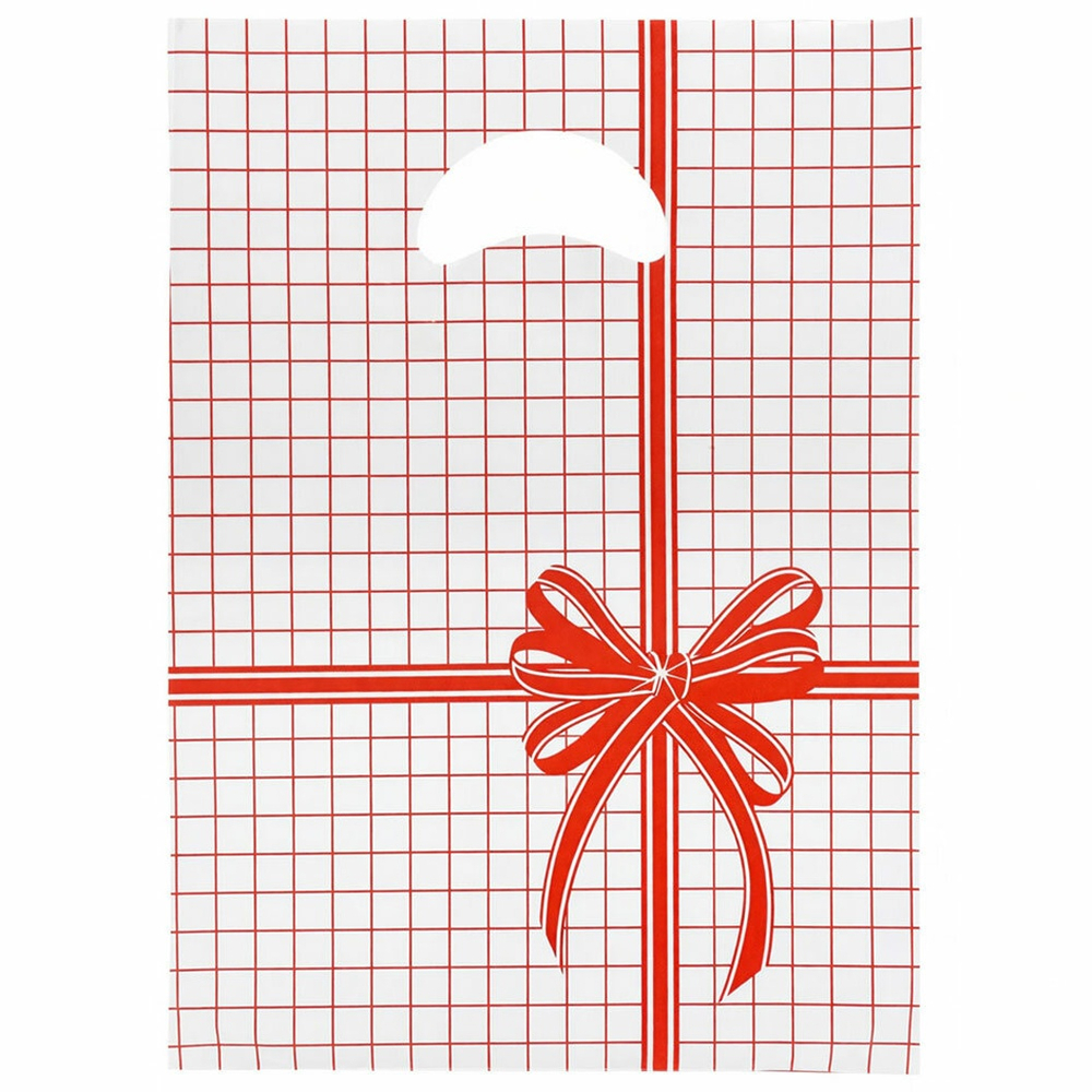 Пакет 22*32см 12мкм с вырубной неусиленной ручкой "Красная клетка" (100шт)