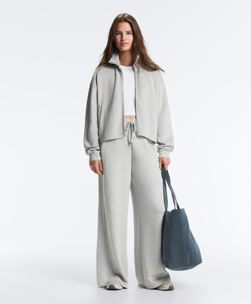 OYSHO Брюки прямого кроя из меланжевого пике, серый меланж