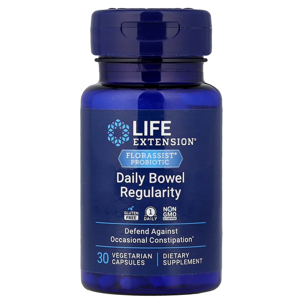 Life Extension, Florassist®, пробиотик, для ежедневной регулярности стула, 30 вегетарианских капсул (57,5 мг в 1 капсуле)