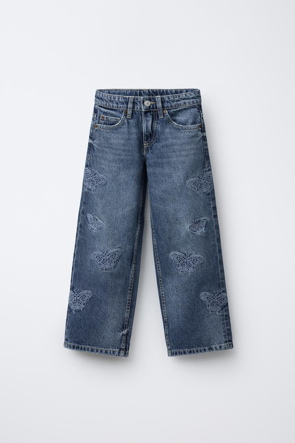 ZARA ДЖИНСЫ WIDE LEG С БАБОЧКАМИ, СИНИЙ