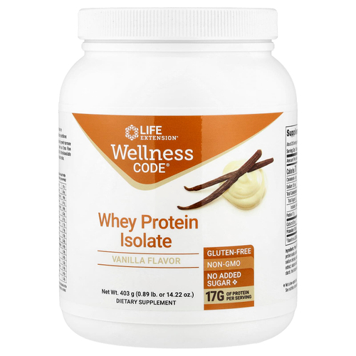 Life Extension, Wellness Code®, изолят сывороточного протеина, со вкусом ванили, 403 г (0,89 фунта)