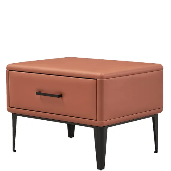 Прикроватная тумбочка Berli с выдвижным ящиком в коричневой обивке из экокожи