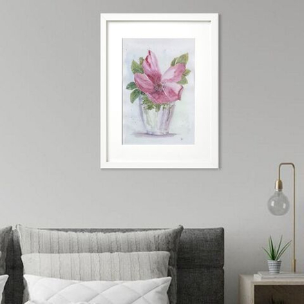 Картина авторская акварельная в раме 30х40 см на стену для интерьера "Шиповник"