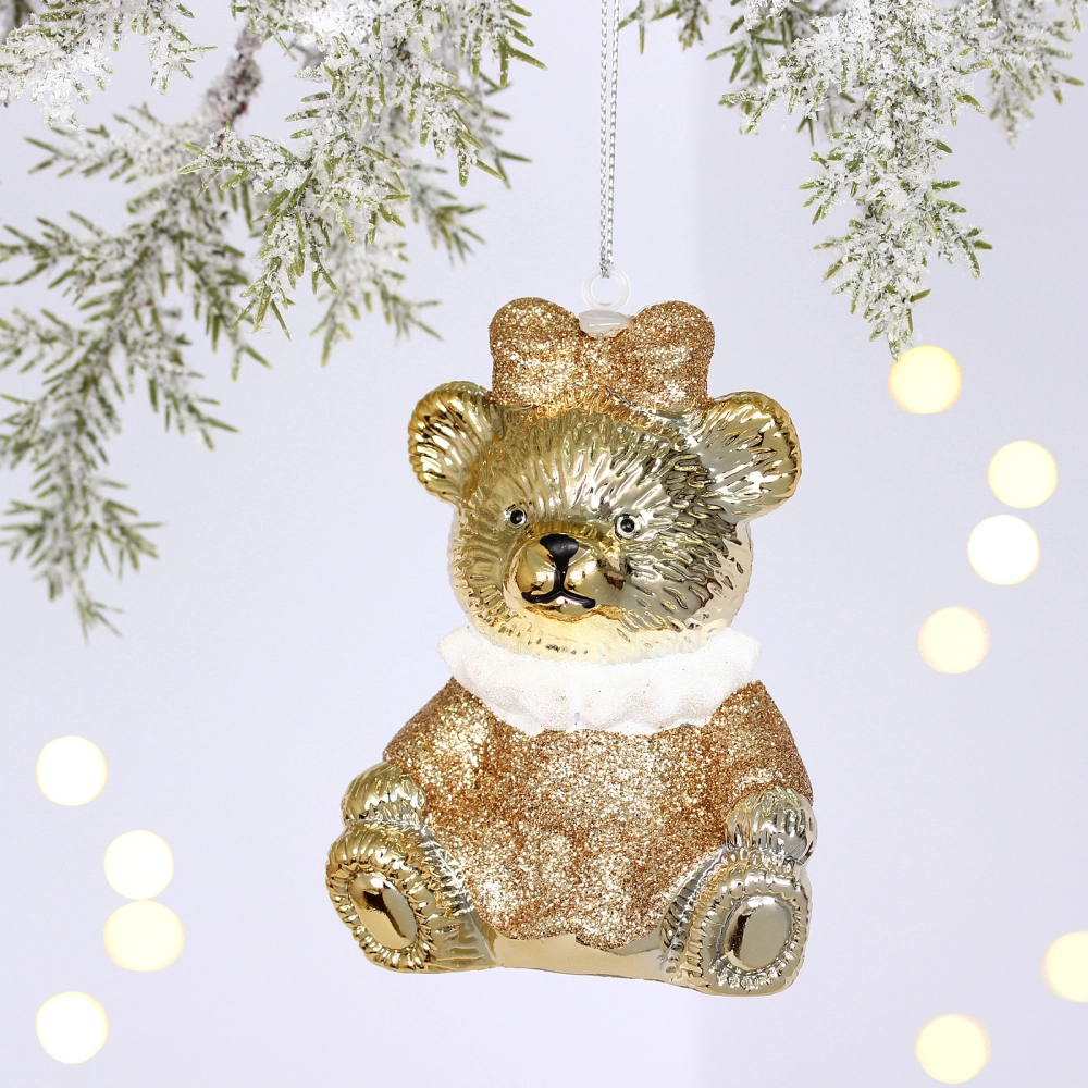 Ёлочная игрушка «Милая медведица» 7,5*6*9,5 см, Шампань
