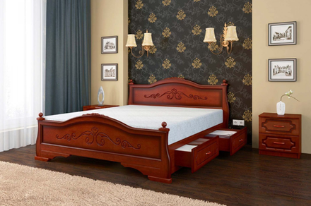 Кровать Карина 1 с двумя ящиками (массив сосны)
