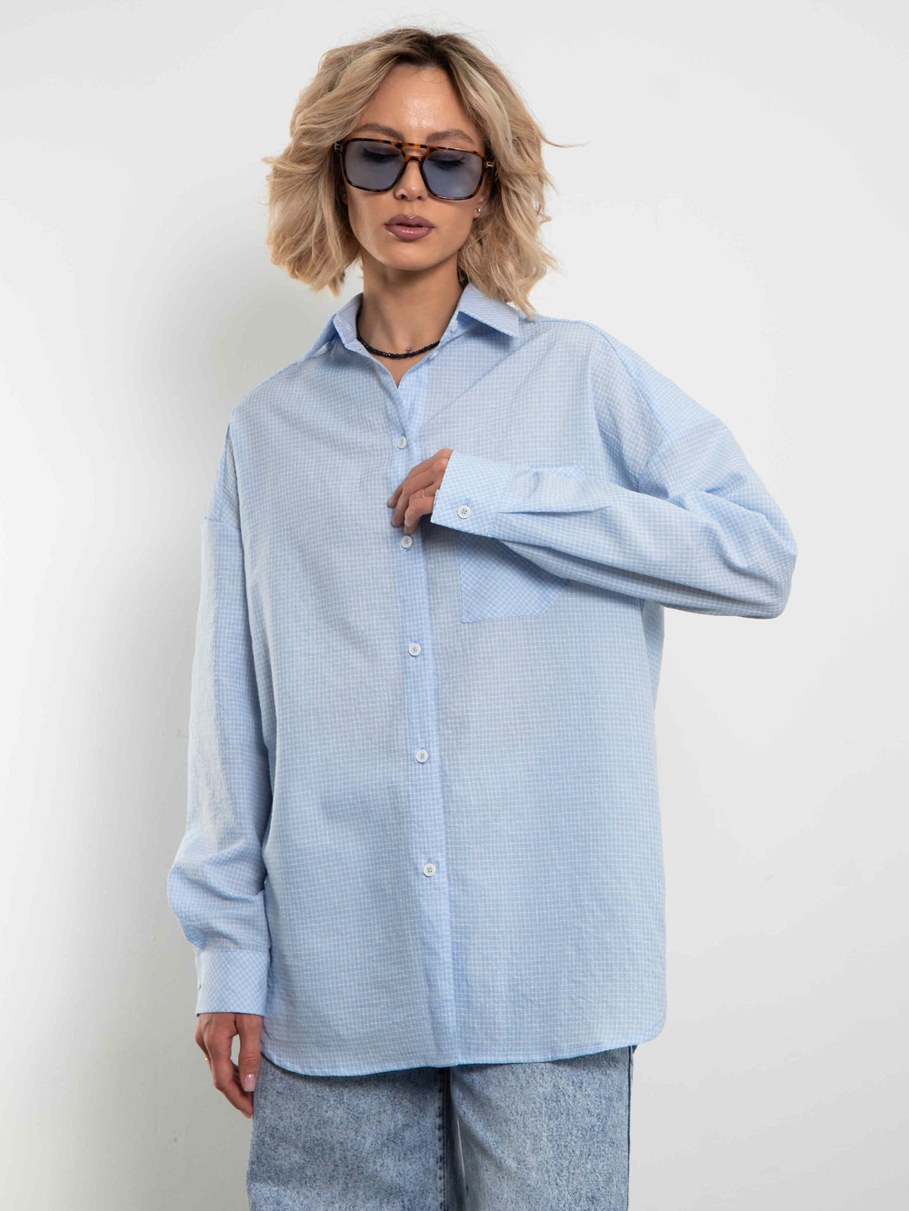 Рубашка Модная клеточка голубого цвета