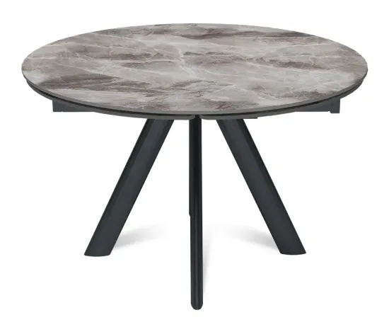 Стол обеденный раздвижной круглый D120-180х79 столешница керамика / Italian light grey, глянцевая / черный муар