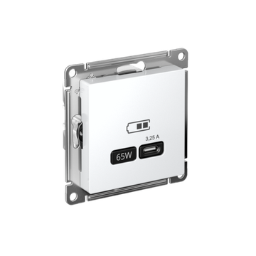 Розетка USB AtlasDesign тип C 65Вт QC PD высокоскор. ЗУ механизм бел. SE ATN000127