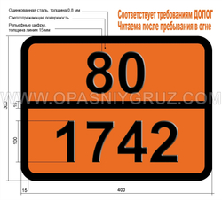 Табличка Опасный груз 80-1742 БОРА ТРИФТОРИД И КИСЛОТЫ УКСУСНОЙ КОМПЛЕКС ЖИДКИЙ