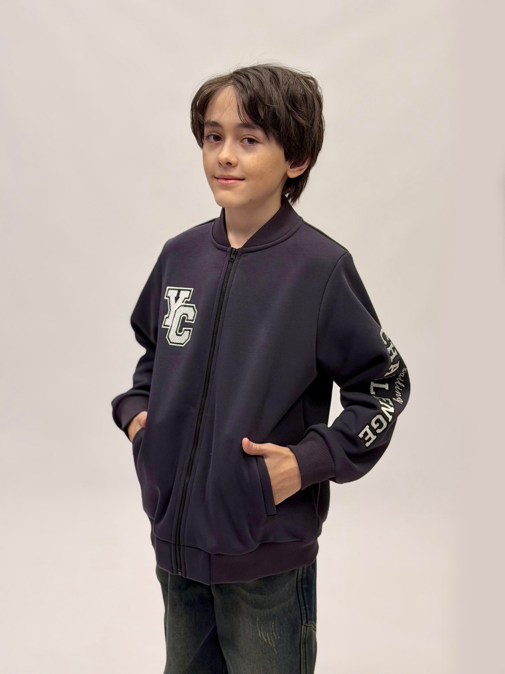 Бомбер трикотажный с начесом для мальчика 9-18 лет Fleur de Vie