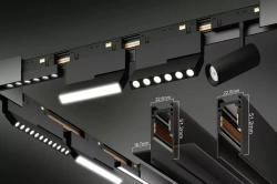 Трековая система освещения для натяжных потолков MAGNETIC S15 48V Чёрный шинопровод алюминиевый четырех-контактный низковольтный 4TRA 54x55x1500mm IP20 1,5 м / торцевые заглушки в комплекте