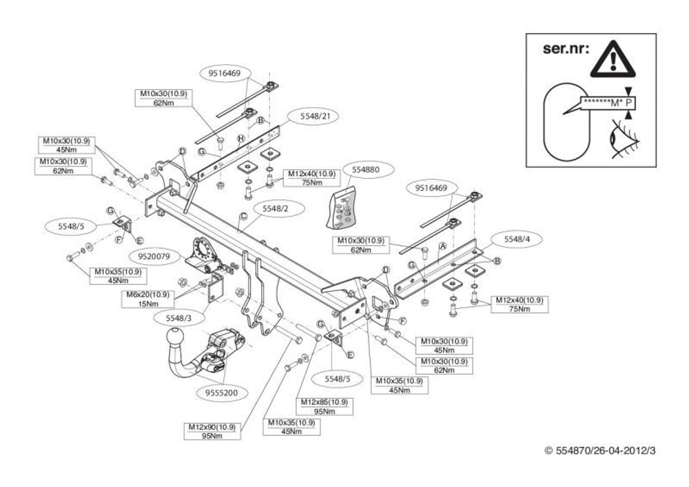 Фаркоп Brink (Thule) 554800 для Subaru XV (2012 - )(паспорт и сертификат в комплекте)(без электрики)