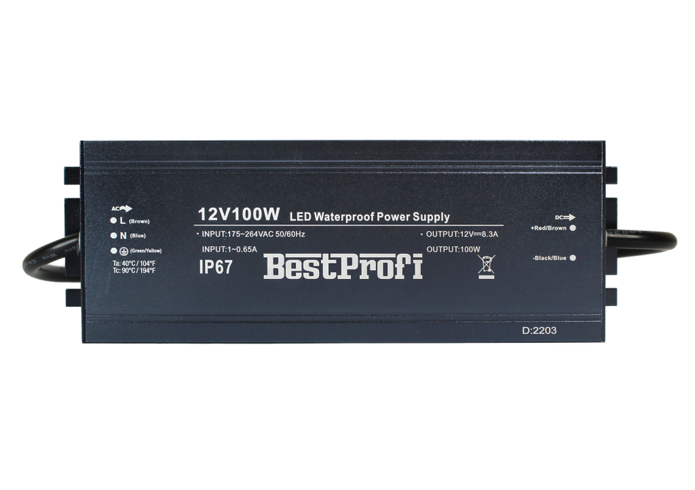 Блок питания для светодиодной ленты, рекламной вывески, 12В, 100 Вт, IP67